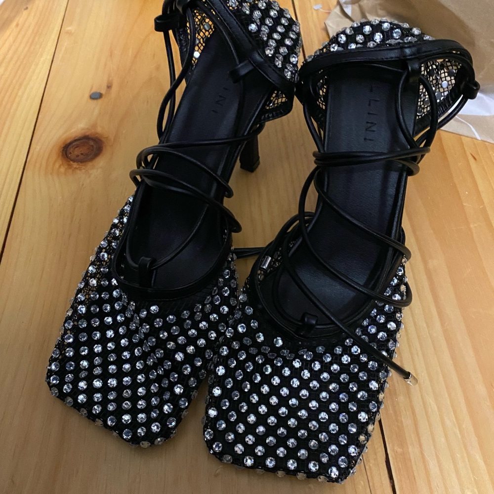Rhinestone Sparkle mesh square toe heel
